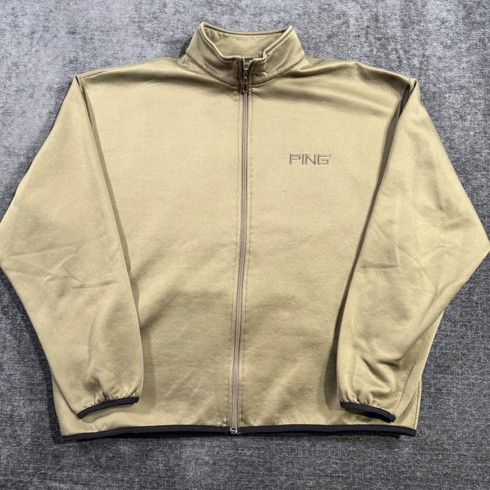 Ping Collection Mens Full Zip Golf Jacket Tan Khaki Fleece Lined Mock Neck XL‎